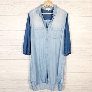 Cloth & Stone • Two Tone Chambray Shirt Dress L
